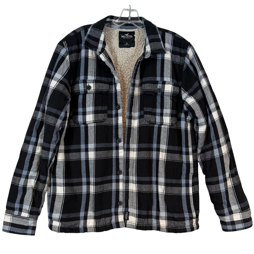 Hollister Mens Plaid Sherpa Lined Shirt‎ Jacket •M• Shacket Layering Gorpcore